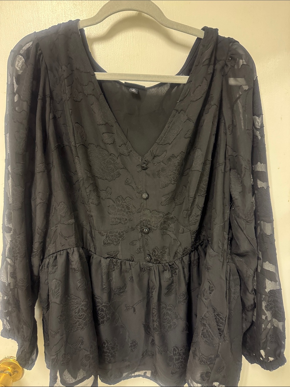 torrid Black Floral Jacquard V-Neck Peplum Blouse Dress